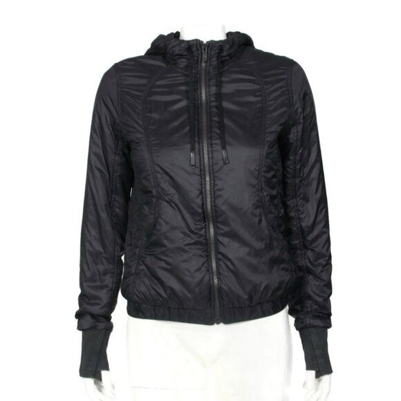 LULULEMON Lightly Padded Full Zip Black Hooded Jacket sz 4 /457 - Picture 1 of 8